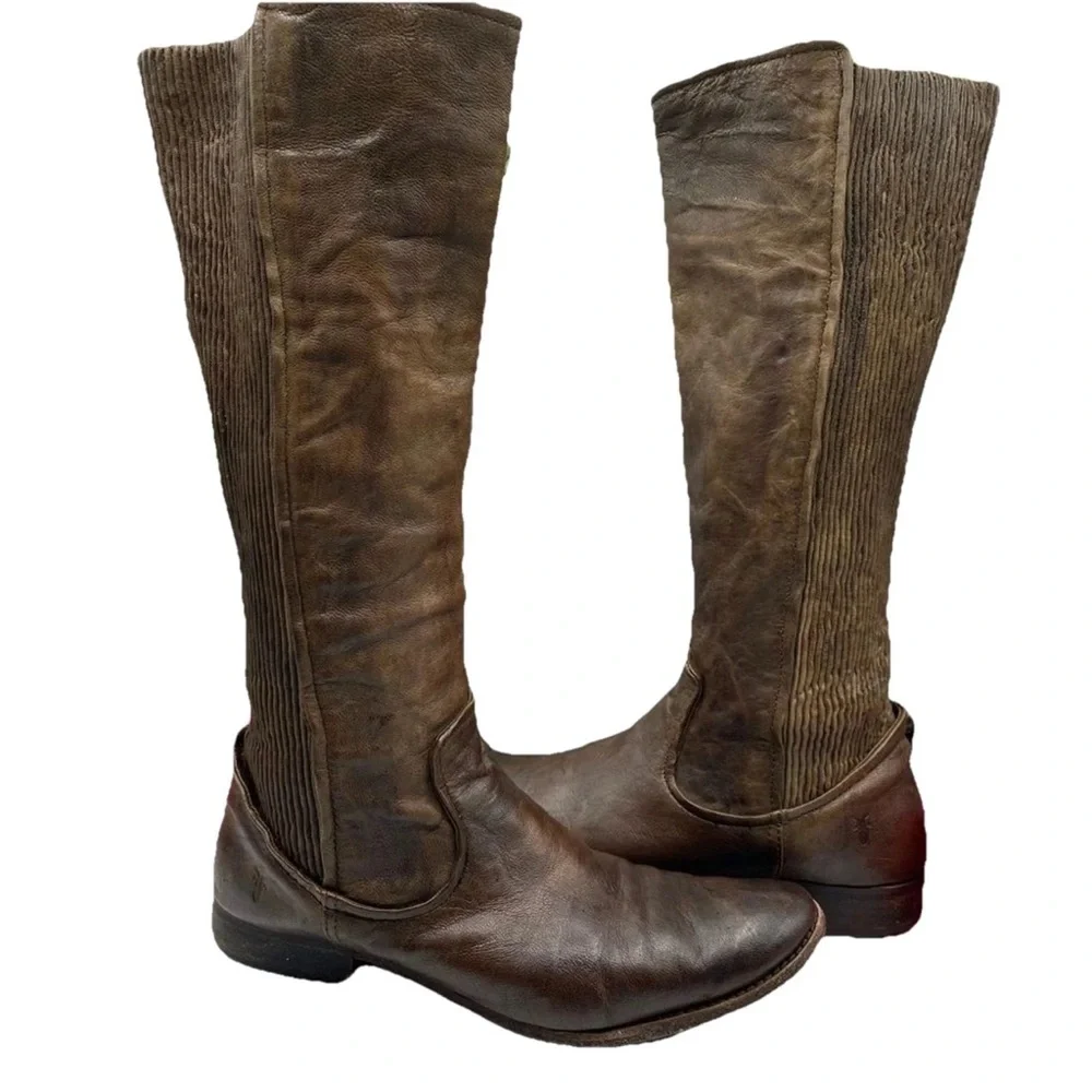 Frye 8 1/2 Melissa Scrunch‎ Brown Riding Boots 77103